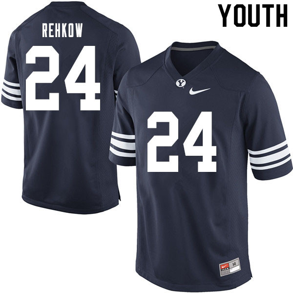 Youth #24 Ryan Rehkow BYU Cougars College Football Jerseys Sale-Navy